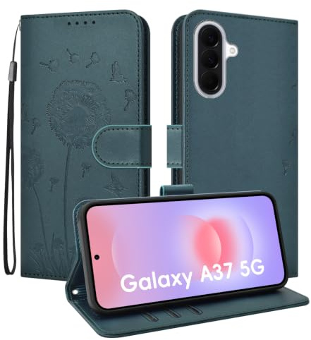 DiaryTown Plånboksfodral för Samsung Galaxy A37 5G mobilskal maskros mönster med kreditkortshållare handväska ställ stötsäker magnetisk skyddande flipfodral för Galaxy A37 5G – mörkgrön