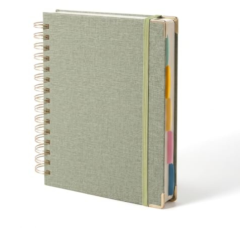 STAWINK Cuaderno A5 con Separadores, 150 Hojas/300 Páginas, Libreta | Tapa dura de PU efecto lino, papel crema 100 g/m², rayado 7 mm, espiral, bolsillo interior y cierre elástico