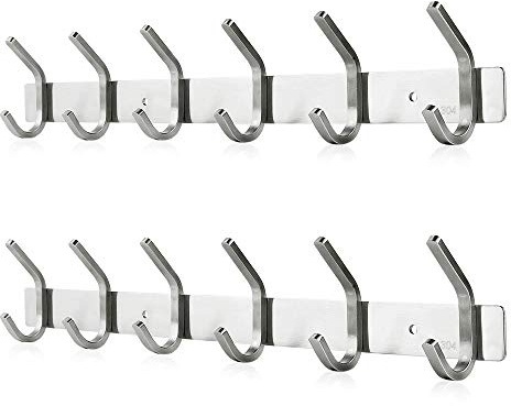 Dripex Coat Hooks Wall Mounted 6 Hooks 2 Pack Coat Rack 304 Stainless Steel | Rustproof, Heavy Dudy, Towel & Hat Hanger, Hallway, Door, Bathroom, Kitchen, Cloakroom, 43cm, Screws Included