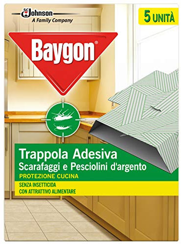 Baygon Trappola Adesiva, Efficacie contro Scarafaggi e Pesciolini d'Argento, Protezione per la Cucina, 1 Confezione da 62.5 g