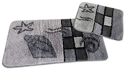 S&S-Shop Badematte Set | grau | Hamburg | 2 teilig | rutschfest | WC-Vorleger 50 x 45 cm | Badvorleger 50 x 90 cm | Badteppich | Teppich | Bad | Badezimmer