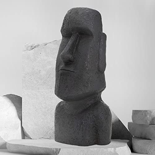 ECD Germany Estatua Adorno de Jardín Piscina Isla de Pascua Cabeza Moai Rapa Nui Tiki Figura Decorativa de Resina Sintética Poliresina Escultura Cabeza Ornamental Grande 78cm Antracita Aspecto Basalto