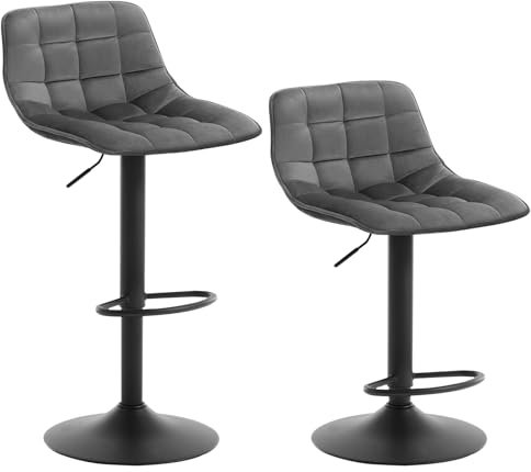 WOLTU 2er Set Barhocker Küchenstuhl Barstuhl mit Rückenlehne und Einstellgriff, höhenverstellbar & 360° drehbar, Tresenhocker Bar Hocker aus hochwertigem Samt und Metall, Dunkelgrau
