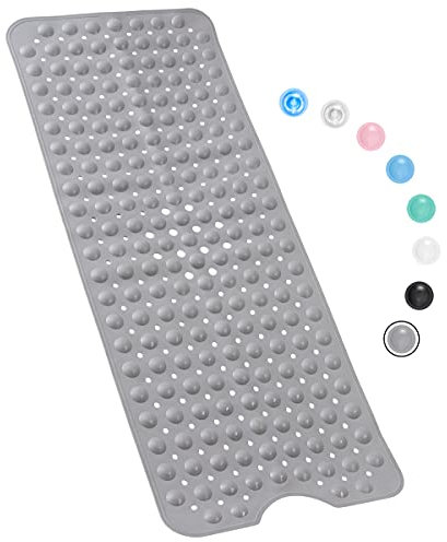 Bathtub Mat Non Slip – 100 x 40 CM Non Slip Bath Mat – Easy Clean Non Slip Shower Mats – Sturdy Suction Cup Attaching – Comfortable for Feet – Draining Holes – Modern Design (Grey)