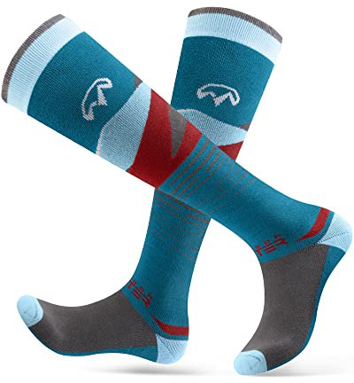 OutdoorMaster 2 Pares Calcetines de Esquí para Hombre, Calcetines de Térmico Invierno Snowboarding Transpirables para Deportes al Aire Libre con Diseño Sobre la Pantorrilla/Puño Antideslizante