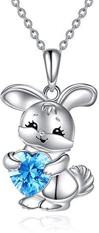 YAFEINI Kaninchen Halskette Hase Anhänger 925 Sterling Silber Kaninchen Schmuck Geschenk für Damen Mädchen (A-Kaninchen Halskette Blau)