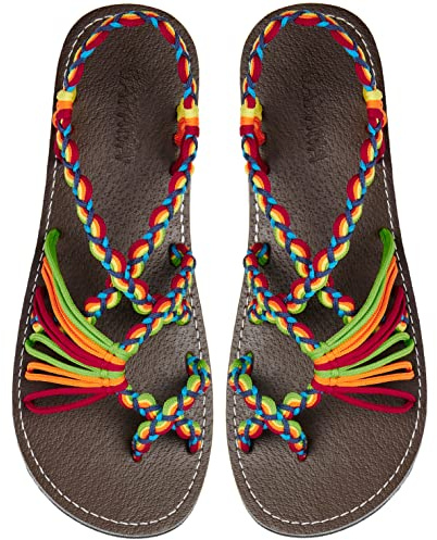 Capana (8 Woven Women's Flat Sandals - Casual Bohemian Rope Braided for Women Dressy Spring & Summer Sandal, Beach Comfy Boho Strappy Flats Womens Shoes for Teen Girls - Festive Wavy (Banyan)