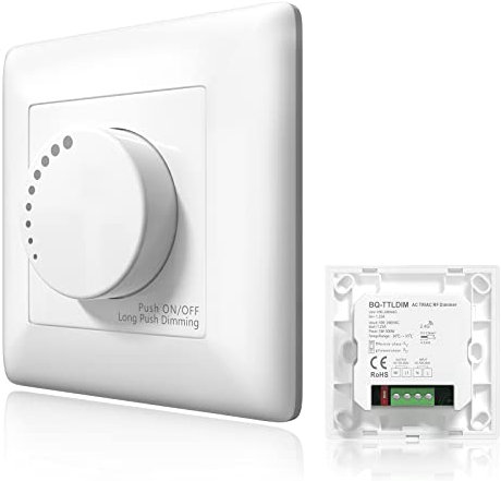 Klarlight Interruttore dimmer LED da 5 – 300 W, da incasso, dimmer girevole da 230 V, interruttore dimmer per LED e lampadine alogene, funzione memoria, AC110 – 240 V on/off