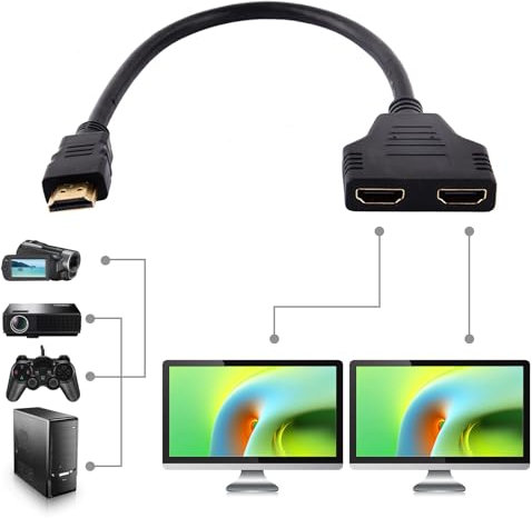 Agatige Câble Adaptateur Répartiteur HDMI, Câble Adaptateur Répartiteur HDMI 1080P Mâle vers Double HDMI Femelle 1 à 2 Voies pour TV HD, LED, LCD, Prend en Charge Deux Téléviseurs en Même Temps