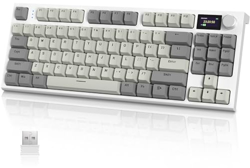 VGN GAMEPOWER x Attack Shark K86 Mechanische Gaming Tastatur Kabellos 75% TKL, 2.4G Wireless/Bluetooth/USB-C, RGB Gasket Keyboard QWERTY, Farbdisplay, Drehknopf, Hot Swap Linearer Schalter, Retrograu