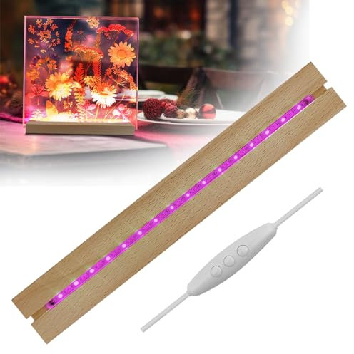 Gotrain Lange hölzerne LED-Lichtbasis für Acrylglas, buntes Licht, beleuchteter Holzsockel, Ständer, LED-Leuchten mit USB-Schalter, Display-Basis für Kristallglas, Kunstharz, Kunst (1 Stück)