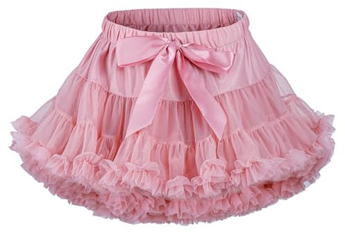 LACOFIA Tütü Rock Mädchen Kinder Rüsche Geschichtet Tüllrock Prinzessin Rock Minirock für Party Tanzen Mittleres Rosa M 5-7 Jahre