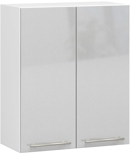 AKORD | Armoire de Cuisine Suspendue - Oliwia W60 | Meuble avec 2 Portes et 2 Étagères | Armoire de Rangement | 60x30x72 cm | Blanc | Metallic Brillant