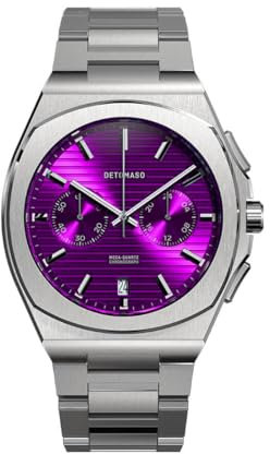 DeTomaso Herrenuhr Voltre Chronograph in Purple - Armbanduhr an silbernem Edelstahl-Armband - aus 316L Chirurgenstahl mit einem Quarzuhrwerk & saphirgehärtetem Mineralglas – 42 mm