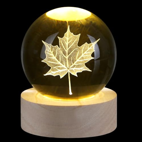 Sahoottie 60mm 3D Autumn Leaves Crystal Ball Fall Leaves Glass Ball Maple Leaf Paperweight Autumn Gifts Decoration