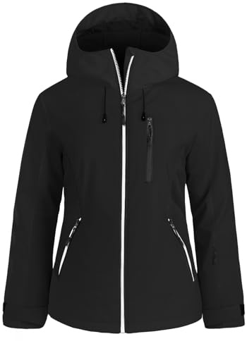 GEMYSE Veste de Ski Femme Imperméable et Coupe-Vent Manteau Chaud avec Capuche Réglable et Multi-Poches pour Randonnée et Neige(Noir,XL)