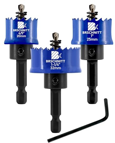 BRSCHNITT 3PCS M42 Bi-Metal Hole Saw Sets, 20mm 25mm 32mm Hole Cutter Set Hex Shank for Drilling Thin Metal,Stainless Steel,Mild Steel and Aluminium