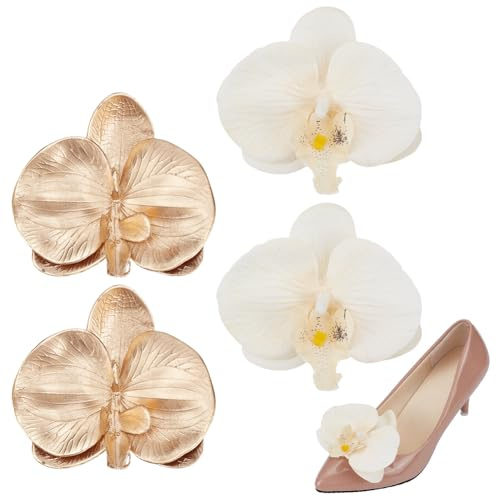 nbeads 2 Paar 2 Stile Blumenschuhclips, Schmetterling Orchidee Schuhschnalle Clips Blumensandalen Dekor Für Frauen Hochzeit Abschlussball Strandparty Absätze Geldbörsen Charme, Gold Und Gelb