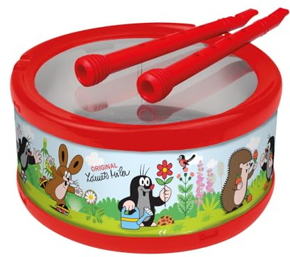 LENA Lustige Trommel Der kleine Maulwurf - Trommel für Kinder mit Rassel-Effekt durch integrierte Bälle, Ø 21cm inkl. 2 Trommelstöcke, Schlagzeug für Kinder ab 3 Jahren