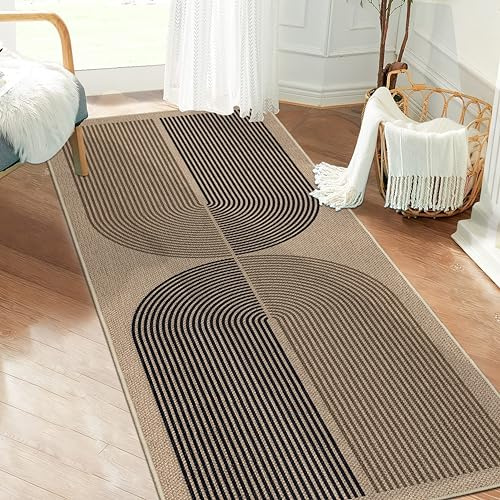 Capslpad Runner Rug for Entryway 60x180cm Non-Slip Hallway Carpet Runner Washable Jute Look Rug Kitchen Runner Durable Floor Area Rug Runners for Living Room Bedroom Balcony Corridor, Black Brown