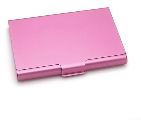 Funda de aleación de aluminio diseñada para tarjetas de visita, tarjetas de crédito y tarjetas de cajero automático, diseño minimalista con utilidad funcional (rosa)
