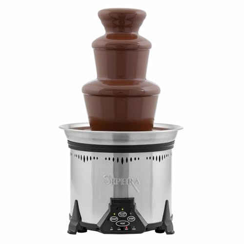 Sephra Elite Home Chocolate Fountain. 18, 4 Pin, Removeable Bowl Model. Up to 6lb Chocolate, great for up to 50 guests. Stainless Steel Heated Basin, Not Recommended for Commercial Use.