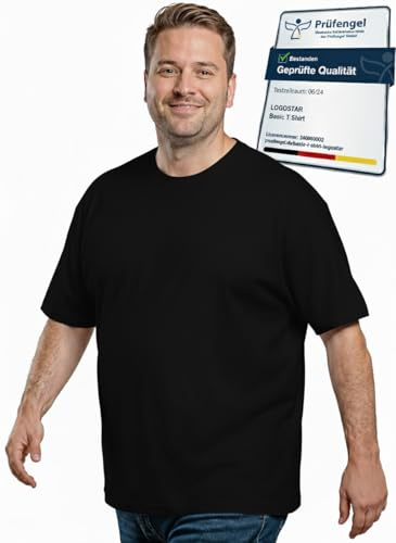Logostar T Shirt Homme Basique Grande Taille | Tshirt surdimensionnée 3XL - 15XL | Tee Shirt Simple Oversize en Coton à col Rond pour | Noir, 4XL