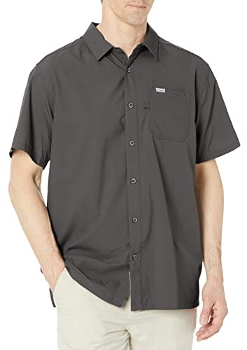 Columbia Men's Slack Tide Camp Shirt, Short Sleeve Shirt, City Grey, Large