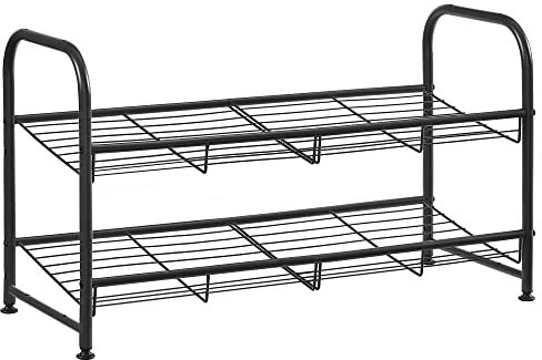 SONGMICS Schuhregal mit 2 Ablagen, stapelbarer Schuh-Organizer, für bis zu 8 Paar Schuhe, aus Stahl, 68,5 x 27,5 x 37 cm, für High Heels, Turnschuhe, Hausschuhe, schwarz LMR065B01