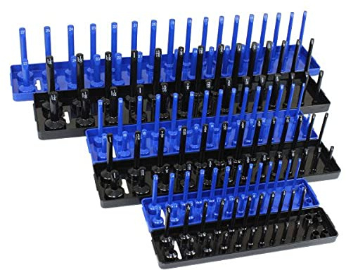US PRO 6pcs Metric SAE Socket Rail Tray Rack 1/2 3/8 1/4'' Socket Storage Organiser Set Imperial