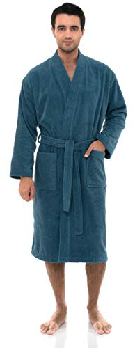 TowelSelections Mens Robe Cotton Terry Cloth Bathrobe Soft Kimono Towel Bath Robe for Men 4X Bluesteel