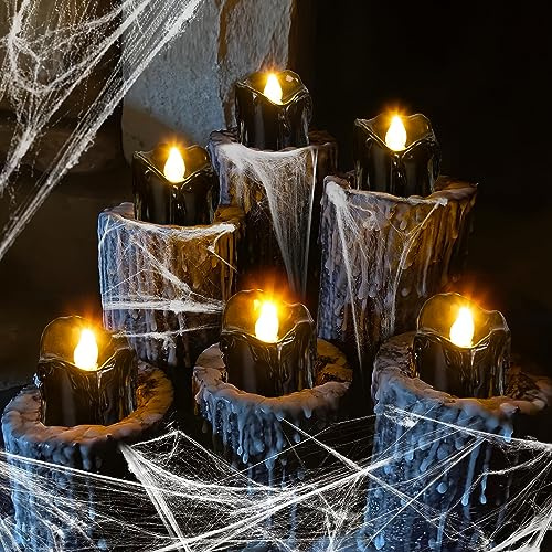 12 st flamlösa LED-värmeljus, svart halloweendekor, batteridrivna lamplyktor, falska ljus, festdekorationer inomhus