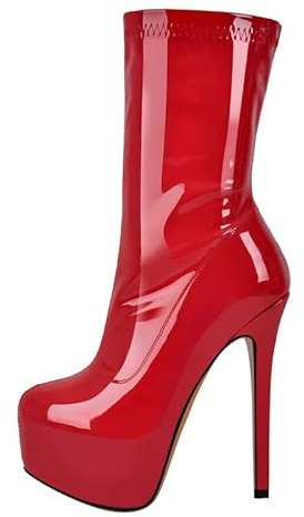 MissHeel Bottines à tige courte à talons aiguilles élastiques vernies