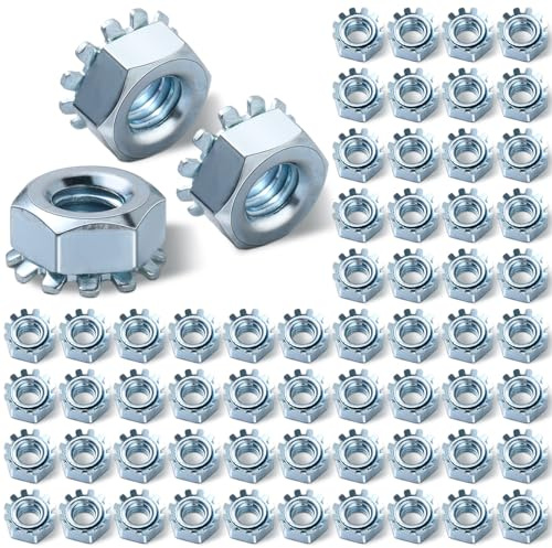 Tandefio 100 Pcs Lock Nut, 1/4-20 Lock Nuts Zinc Plated Steel Nuts with External Tooth Washer Silver Hardware for Low Load Assemblies