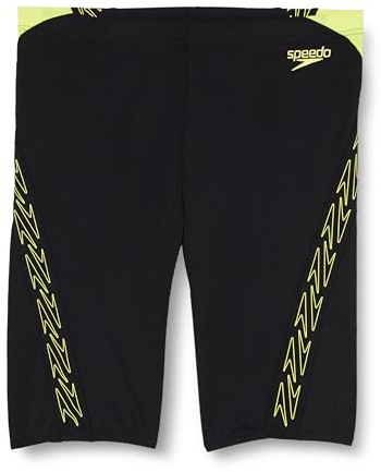 Speedo Hyperboom Splice Jammer badbyxor för män | Snabbtorkande | Träning | Fitness | Klorbeständig jammer (paket med 1), Svart/citron duzzel, 38