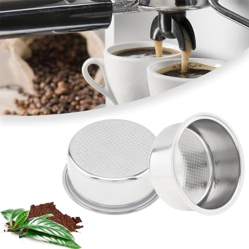 Reusable 51mm Coffee Filters Cups 2Pcs, Stainless Steel Espresso Coffee Filters Double Layer Pressurized Portafilter Filter Baskets, Espresso Machine Accessories Fit for Delonghi EC5 / EC7 / EC9