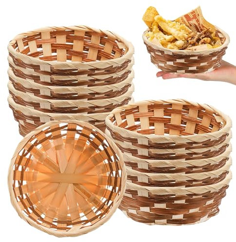 Corbeille à pain en bambou – 10 paniers de service ronds tissés alimentaires, 17 cm