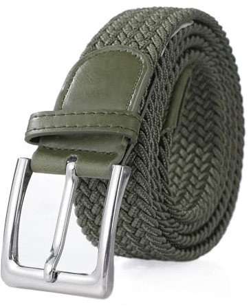 Bella Accessori Cintura Elastica Intrecciata per Uomo e Donna Cintura in tessuto Cinturino Elastica Intrecciata con Fibbia in Lega di Zinco Causal Unisex Verde 125cm fino 170cm