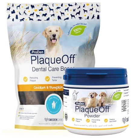 ProDen PlaqueOff Value Bundle for Dogs 420g Powder & 13 Dental Bones