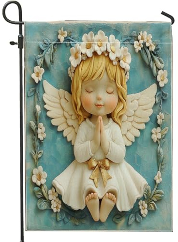 Bandiera da giardino a forma di angelo, decorazione per preghiera blu, decorazione stagionale per esterni, striscione su entrambi i lati per casa e giardino, 30,5 x 45,7 cm