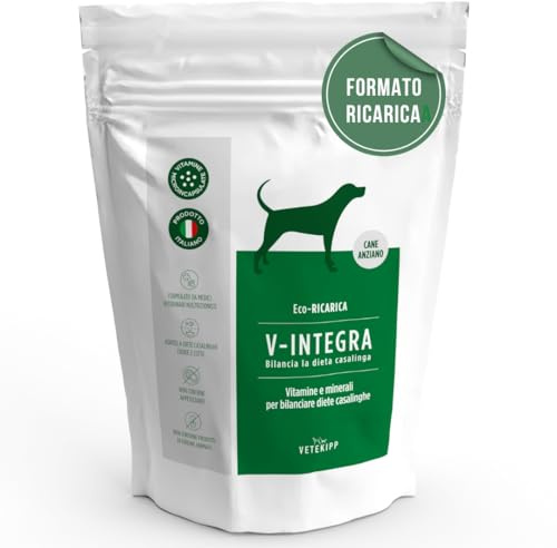 V-INTEGRA Chien âgé 1 kg Eco recharge, complément complet riche en vitamines et minéraux pour alimentation domestique et barf, V Integra multivitamines chien, fabriqué en Italie