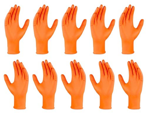 Générique Gants Protection Chimique en Nitrile - 10x Gants de menage de vaisselle | gantss En Caoutchouc | Moufles Renforcées Antidérapantes Orange Résistantes Pour Mécaniciens