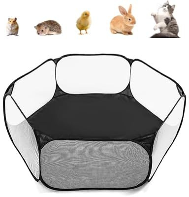 Laufstall Kleintiere, Faltbar Käfig Zelt Kleintierkäfig Tragbar Atmungsaktiv und Transparent Übungszaun für Meerschweinchen, Guinea Pig, Hamster, Chinchillas, Kaninchen, Welpe (Schwarz)