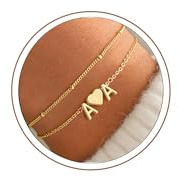 Turandoss Bracelet Lettre Initiales Femme Or 2 Lettre Bracelet A Personnalisé, Bijoux Cadeaux pour Femme, Petite Amie, épouse, Adolescente Cadeau Fille