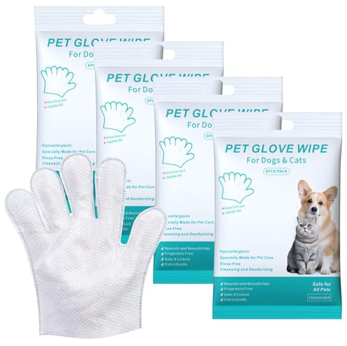 Guantes de limpieza para mascotas de 24 unidades, Toallita de perro gato, guantes todo en uno para perro y gato, guantes sin lavado para mascotas para viajar, limpieza sin enjuague