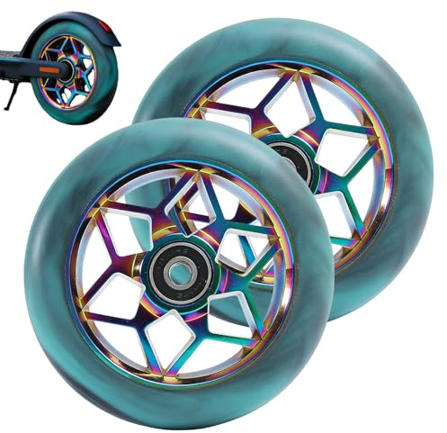 2 ruedas para patinete Stunt de 110 mm, ruedas de repuesto 88 A con rodamientos ABEC-9, núcleo de radios de aluminio, ruedas duraderas compatibles con patinete de acrobacias y patinete (azul