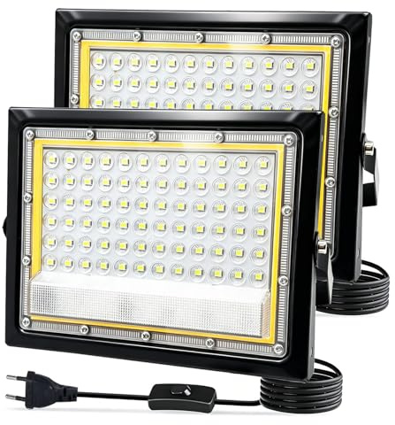 Yuaiosn 2 Piezas Focos LED Exterior 50W, Resistente al Agua IP66 Foco Proyector LED, 1.5M Cable Blanco Frío 6500K Proyector LED Exterior, 5000LM para Estadio, Almacén, Taller, Aparcamiento