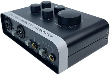 Topiky Tarjeta de Interfaz de Sonido USB de Alta Resolución 48V Power para Grabación de Estudio en Casa Aleación de Aluminio Negro 2X2 Conectores