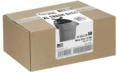 Ultrasac Heavy Duty 45 Gallon Trash Bags Huge 50 Count/w Ties) - 1.8 MIL - 38 x 45 - Large Black Plastic Garbage Bags for Contractor, Industrial, Home, Kitchen, Commercial, Yard, Lawn, Leaf