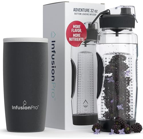 Infusion Pro 32 oz Fruit Infuser Water Bottle with Insulated Sleeve & 50 Recipe Fruit Infusion Water eBook : Bottom Loading, Large Water Infuser for More Flavor : Unique Gift Idea for Women